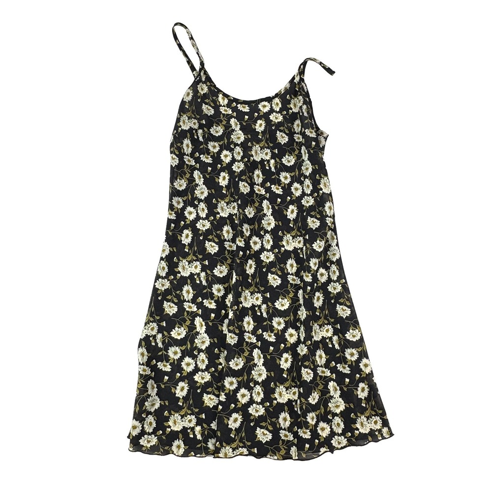 VTG 90s‎ Slip Dress Jrs Sheer Daisies Goth Grunge Punk Whimsy Dark Fairy *READ